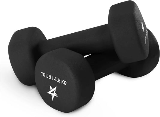 Neoprene Coated Dumbbell for Women, Black, 10 Lb Pair